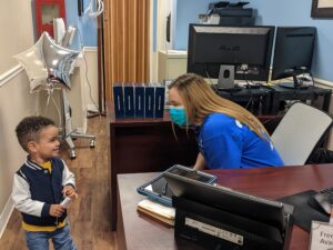 About 40 children braved the weather for their free checkups